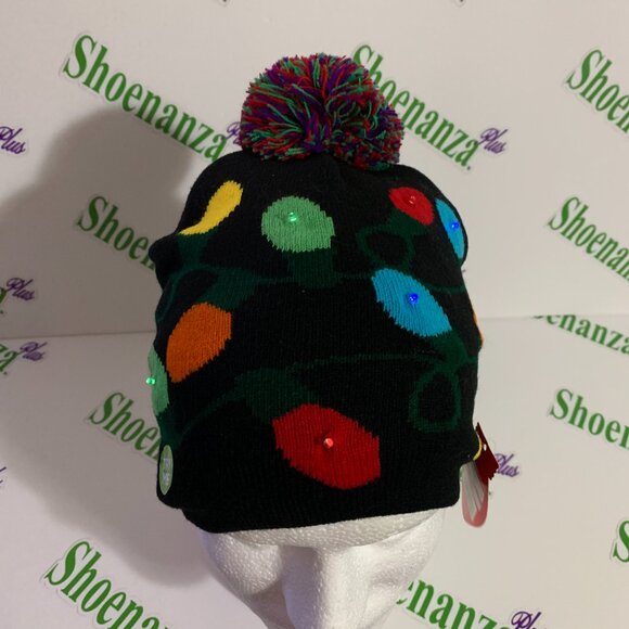 Ugly Christmas Hat Be Jolly Beanie Lights Light Up Pom Cap Black One Size - Picture 2 of 7
